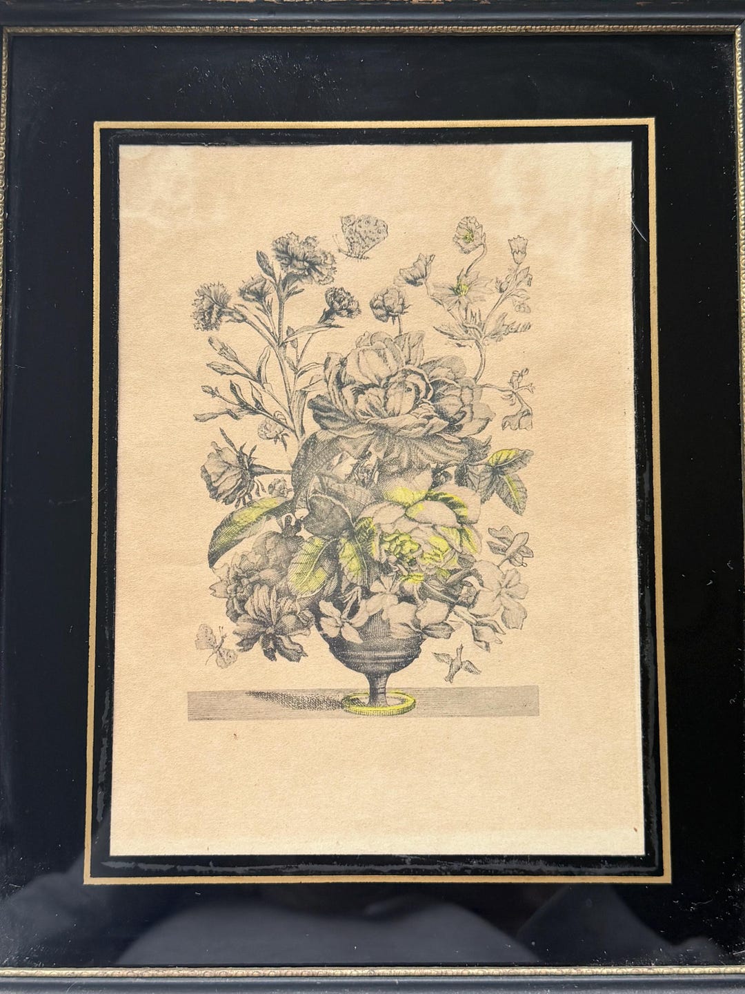 Vintage Botanical Floral Print in Black & Gold Frame | Antique Style ...