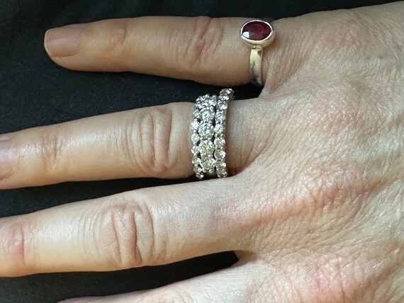 Set of Silver Ruby Hook Earrings and a Faceted Ov… - image 4