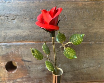 Vintage floral Hand Bell -Red Rose  on a Golden Hand Bell