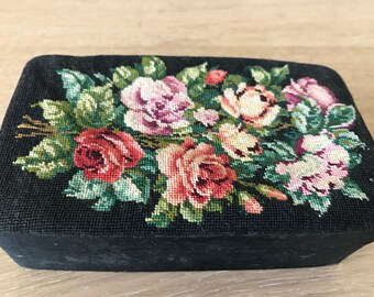 Vintage Beautiful Needlepoint Jewelry Box - Vintage Dresser Trinket Box