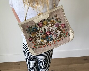 Vintage VICTORIAN ROSE Needlepoint Handbag