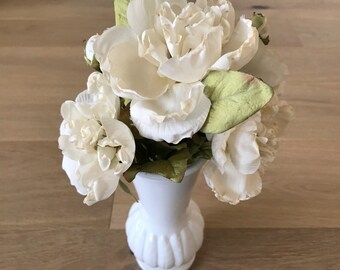 White and Off-white Roses Bouquet, Silk Flowers