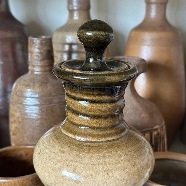 Unique Ceramic Jar With Lid Beige Handmade Stoneware Pottery Container Cottage Modern Farmhouse