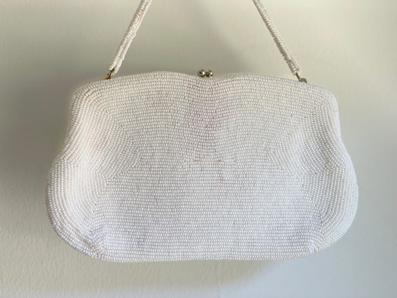 Vintage White Beaded Purse - Vintage Beaded Handb… - image 2