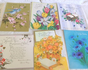 12 Vintage Greeting Cards - Floral Birthday and Easter Cards