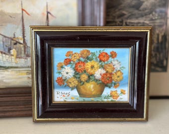Vintage Framed Flowers in a Vase by R. Jones