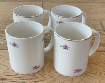 Set of 4 floral coffee mugs - Fine Porcelain