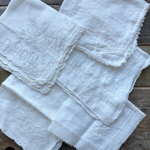 Lot of 5 Vintage Handkerchiefs, Linen Napkins, Handmade embroidered Floral Napkins