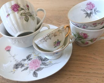 Vintage China Tea Cups and plate, 5 mix and match tea cup & 1 plate