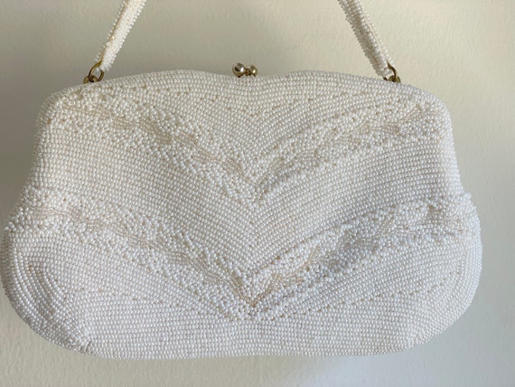 Vintage White Beaded Purse - Vintage Beaded Handb… - image 1