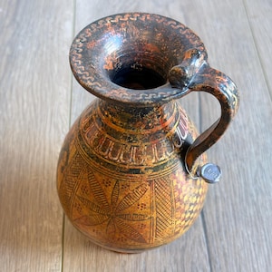 Vintage Hand Painted Greek Oinochoe Jug, Greek Pottery Vase, Signed Folk Art Pitcher, Ancient Greece Replica, Decorative Ceramic Vessel