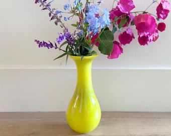 Vintage Yellow Glass Vase | Mid Century Modern Style Flower Vase | Bright Colorful Home Decor