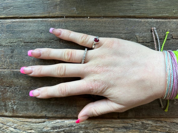 Set of Silver Ruby Hook Earrings and a Faceted Ov… - image 6
