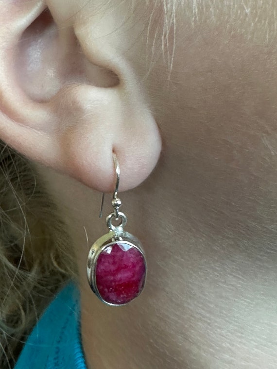 Set of Silver Ruby Hook Earrings and a Faceted Ov… - image 7
