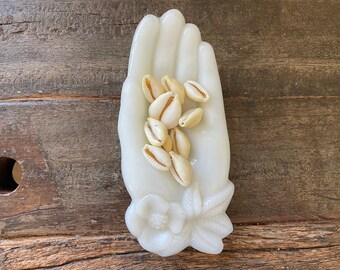 Vintage Milk Glass Open Hand Dish | Trinket Dish | Victorian Style Jewelry Holder | Ring Dish | Calling Card Holder