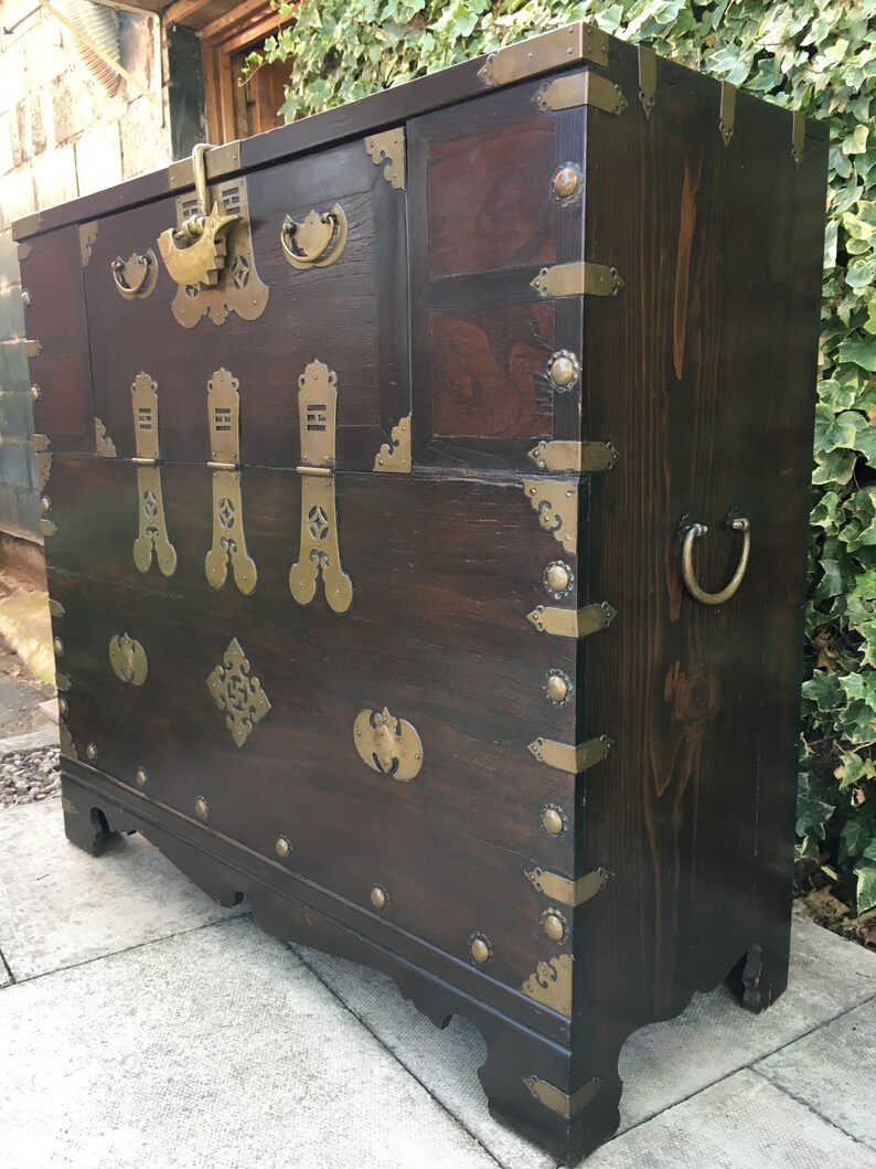 Antique Korean Storage Chest Elm Tansu Chest Bandaji Etsy