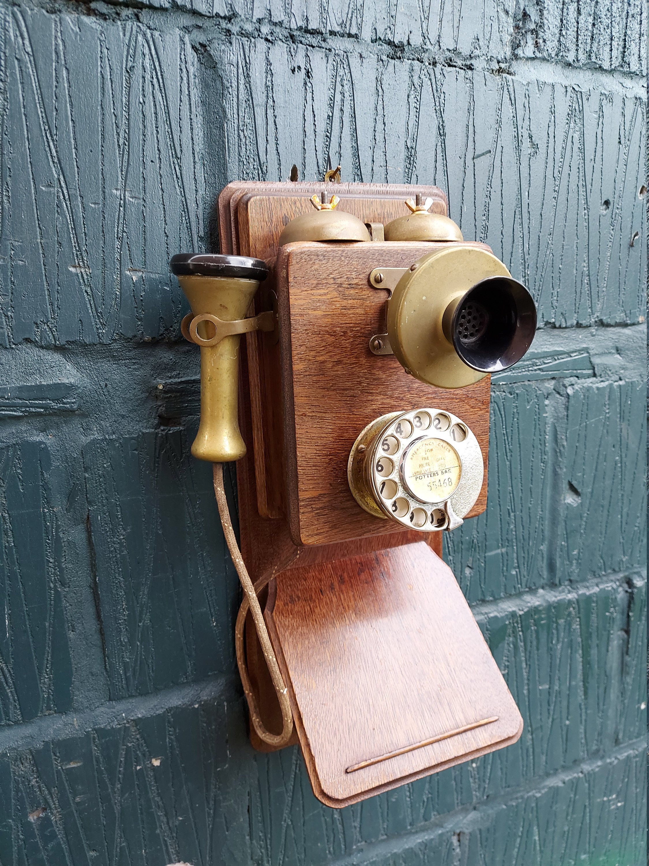 Antique Wall Phone Wood and Brass Dial Telephone Wall Mounted Etsy
