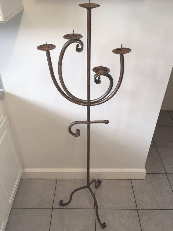 Tall Church Alter Candle Stand Gothic Blacksmith Forged Steel Etsy