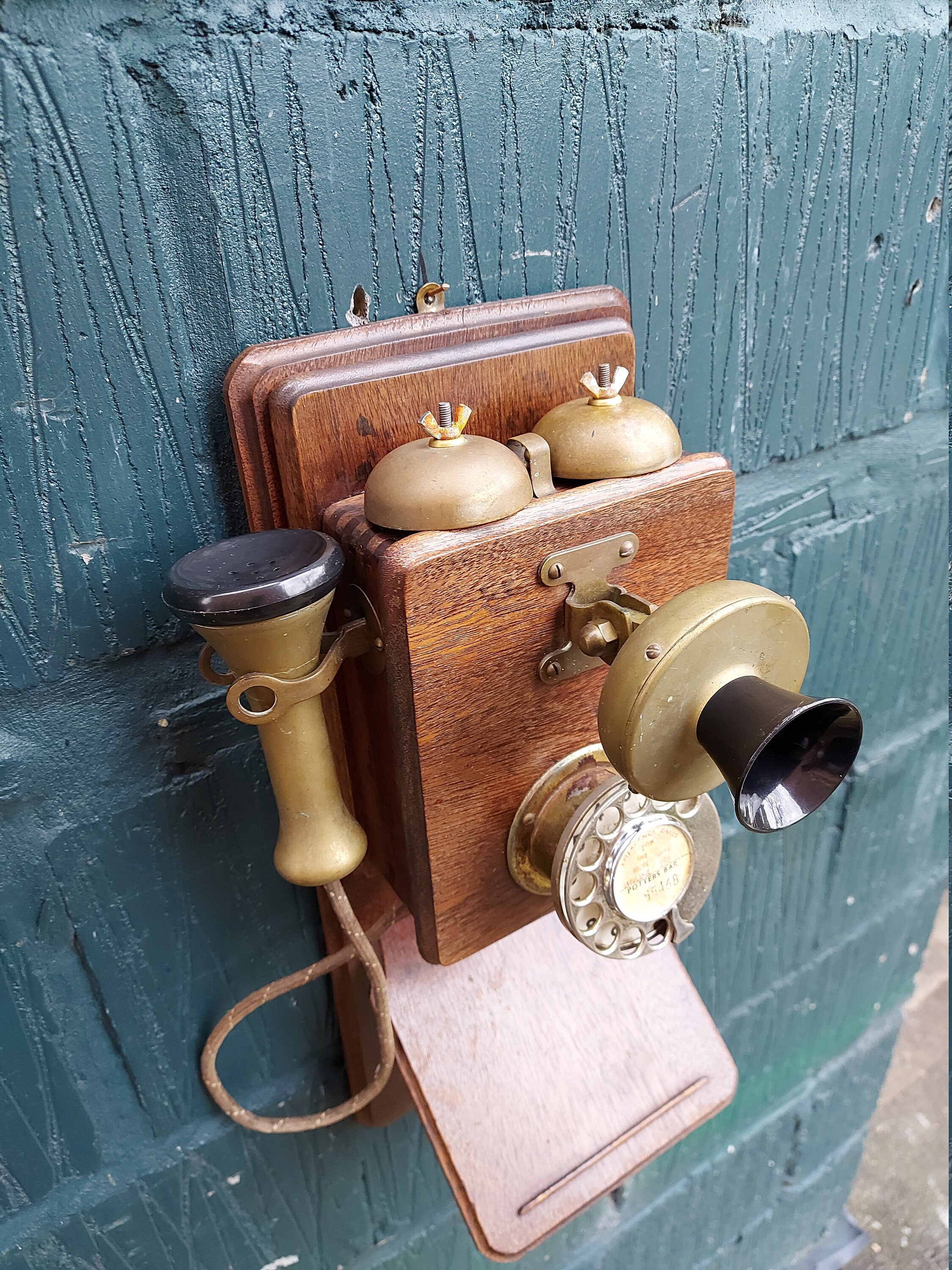 Antique Wall Phone Wood and Brass Dial Telephone Wall Mounted Etsy