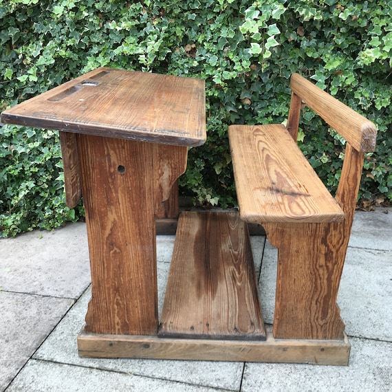 Antique Wooden School Bench Desk Double Seater Childrens Etsy