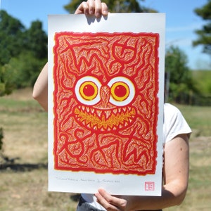 Linocut printing - Teratoiid &quot;Trolluxoiid Tributoiid&quot; - Blood Version 2022 - Limited edition