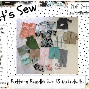 Pattern Bundle for 18 inch doll, Mix and Match wardrobe, Video instructions
