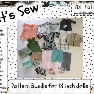 Pattern Bundle for 18 inch doll, Mix and Match wardrobe, Video instructions