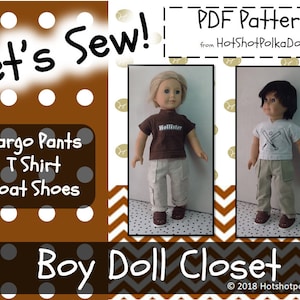 18 inch doll pattern Cargo pants, T- Shirt, and Boat Shoes