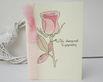 Watercolour card, Pink Rose, sympathy card, condolences card, sympathy flowers, personalise, special sympathy, hand painted card, handmade