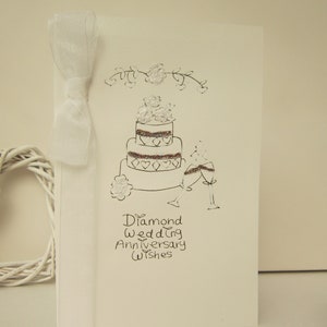 Mariage de diamant, carte peinte à la main, grande carte, 60e anniversaire, carte de maman et papa, carte de femme, carte de mari, carte d'anniversaire, carte faite à la main