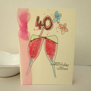 Carte de 40e anniversaire, carte aquarelle, carte de 40 ans pour maman, cadeau de 40e anniversaire, carte d'anniversaire, carte peinte à la main, fait main, personnaliser