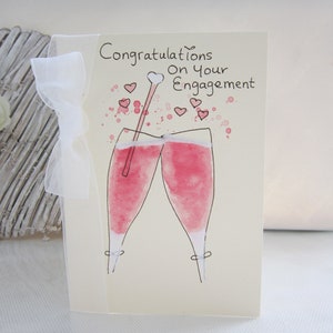 carte peinte à la main, carte de fiançailles, cadeau de fiançailles, verres à champagne, carte faite main, carte personnalisée, carte de nièce, carte de neveu, carte souvenir