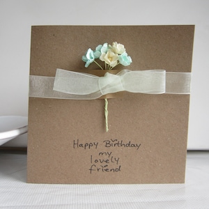 Bouquet menthe, carte d'anniversaire, carte d'ami, carte de maman, carte de fille, fleurs vertes, carte faite main, carte souvenir, fleurs en papier, cadeau d'anniversaire