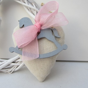 Pink ribbon, rocking horse, wooden rocking horse, Xmas gift, hand painted, baby gift, baby shower gift, nursery decor, rocking horse, gift