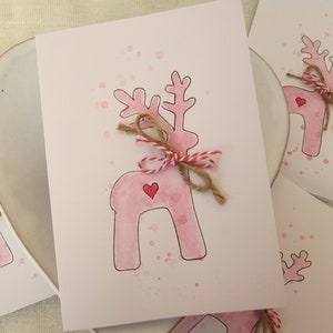 Lot de 4 cartes de Noël, cartes aquarelles, cartes de Noël, cartes de renne, cartes peintes à la main, cartes faites main, paquet de cartes de Noël, jolies cartes de Noël, lot