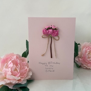 Roses, carte d'anniversaire, carte rose, carte faite main, carte de maman, carte de femme, carte de fille, carte d'ami, carte personnalisée, fleurs en papier, spécial