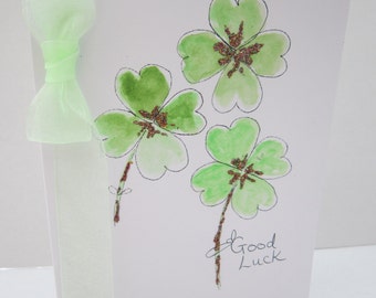 Four Leaf Clover, Good Luck card, watercolour card, blank card, petsonalised card, handpainted card, handmade card