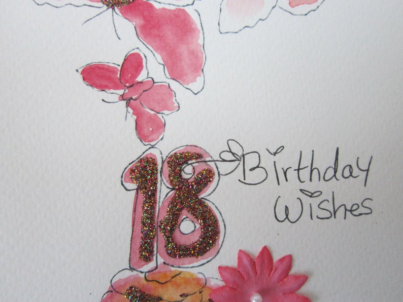 handmade card 18th birthday gift granddaughter card personalise watercolour card hand painted card 18th Birthday Card daughter card