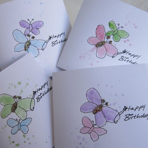 Butterfly cards, set of cards, watercolour cards, birthday cards, thank you cards, hand painted cards, pack birthday cards, handmade cards