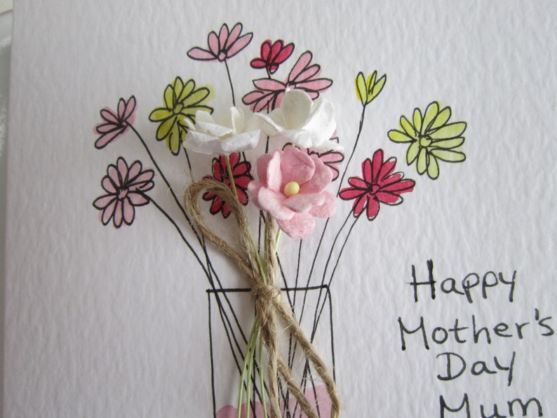 Mother's Day Card Paper Flowers Watercolour Card Etsy
