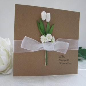 Sympathy card, condolences card, paper flowers, flowers card, tulips card, sympathy card, personalised card, white flowers, sympathy flowers image 4