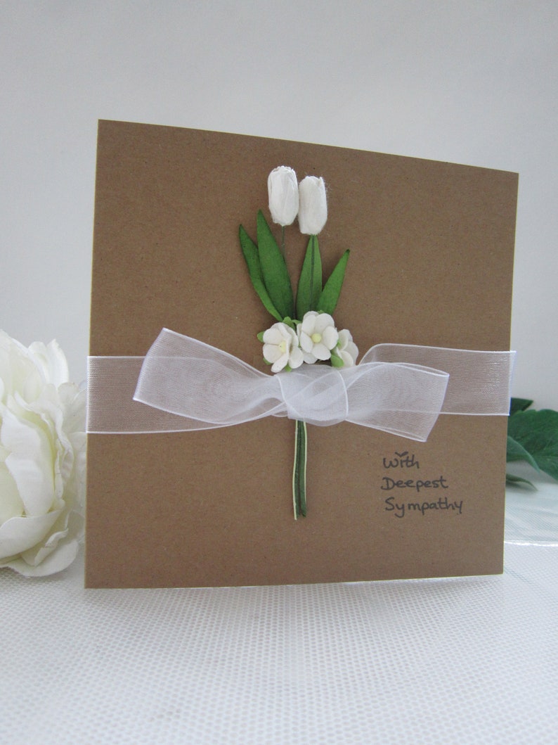 Carte de sympathie, carte de condoléances, fleurs en papier, carte de fleurs, carte de tulipes, carte de sympathie, carte personnalisée, fleurs blanches, fleurs de sympathie image 4