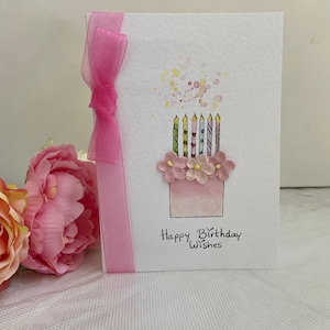 Souhaits d'anniversaire, carte aquarelle, carte d'anniversaire, carte faite main, carte peinte à la main, carte fille, carte nièce, amie, carte personnalisée