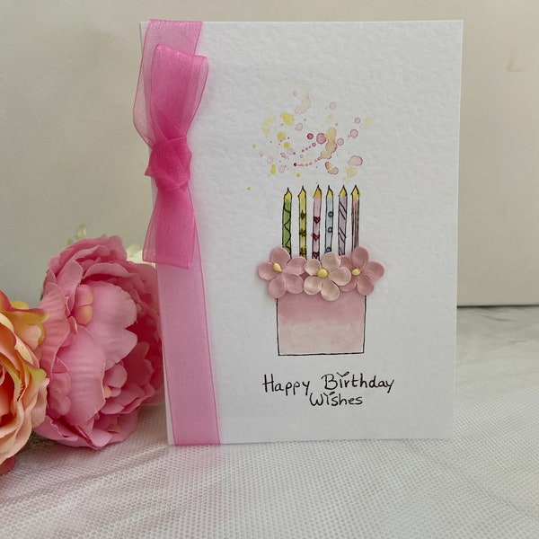 Birthday Wishes, watercolour card, birthday card, handmade card, hand painted card, daughter card, niece card, friend, personalised card