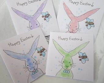 Set Easter cards, watercolour cards, Easter rabbit, Easter cards, set of cards, pack of cards, hand painted cards, handmade cards, Easter