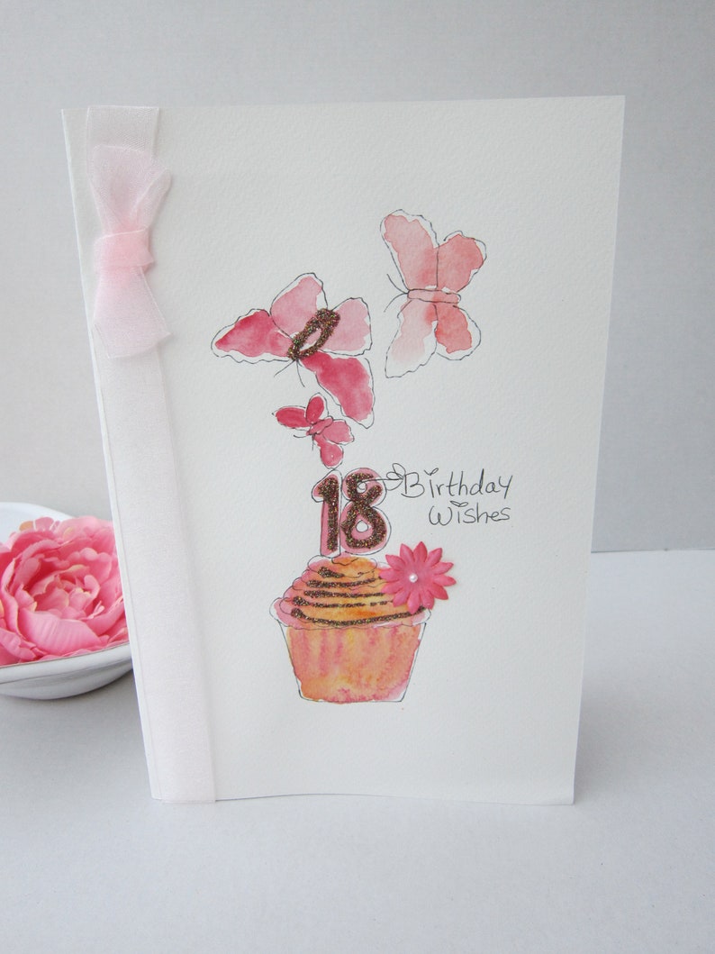 handmade card 18th birthday gift granddaughter card personalise watercolour card hand painted card 18th Birthday Card daughter card