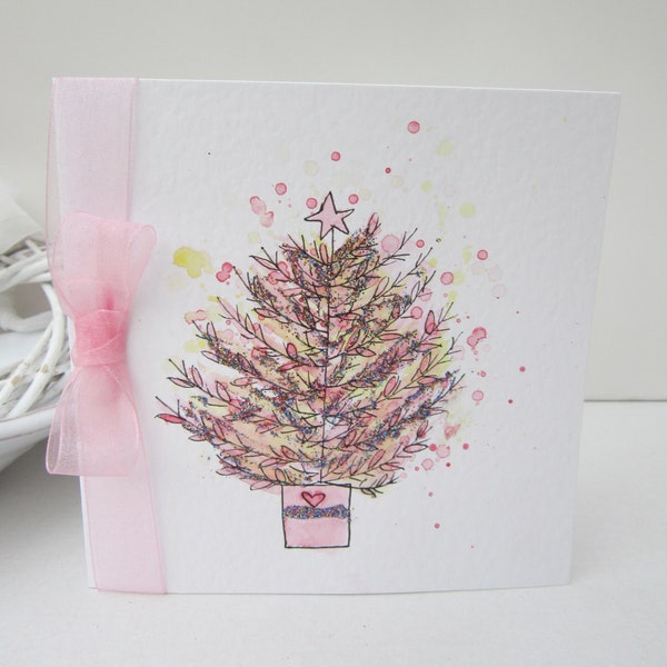 Xmas Tree card, Xmas card, watercolour card, personalise, hand painted card, handmade card, daughter card, granddaughter card, wife card