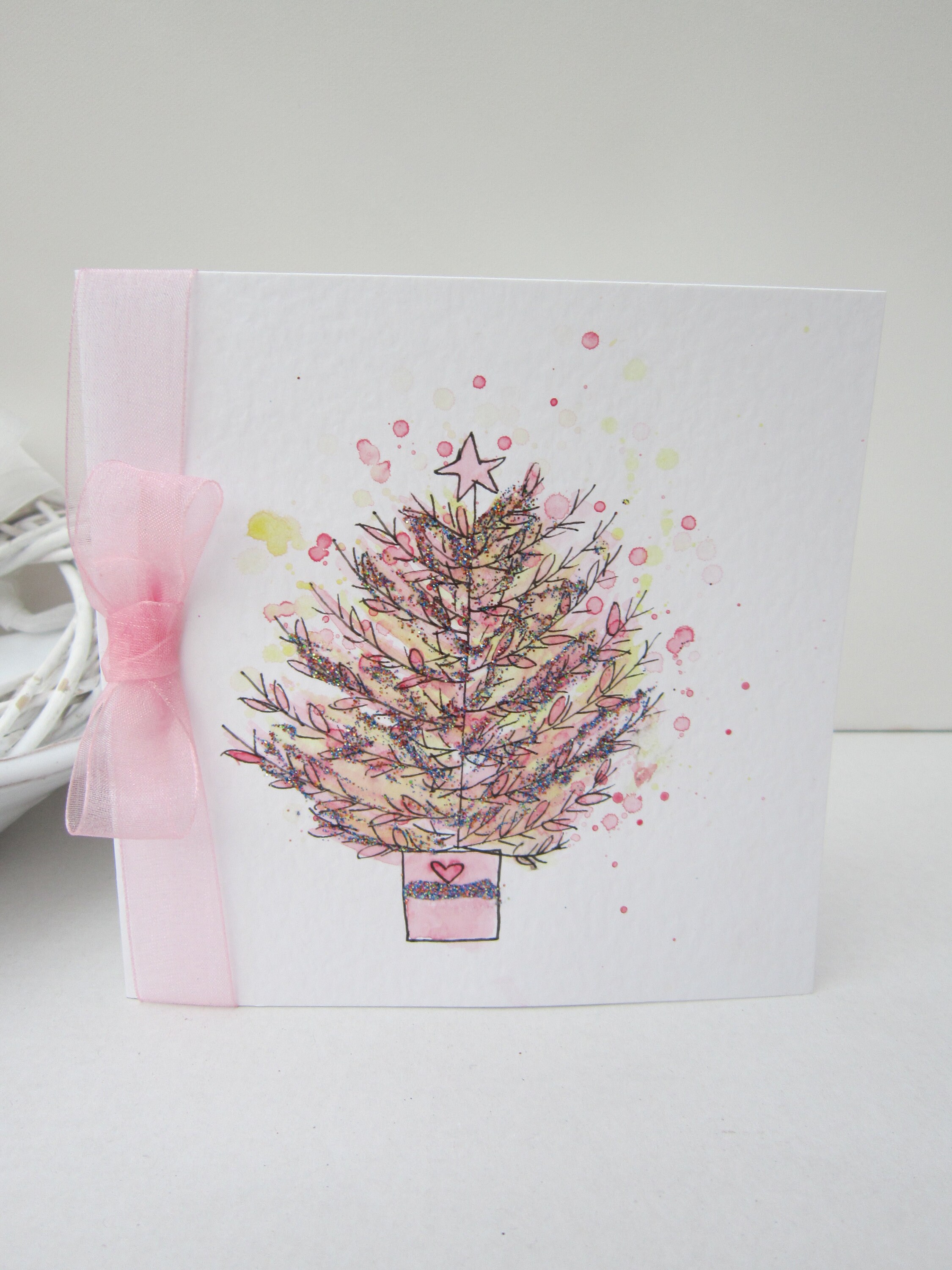 Xmas Tree card, Xmas card, watercolour card, personalise, hand painte…