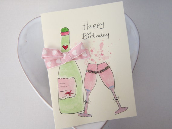 Wine birthday card watercolour card birthday card wine | Etsy