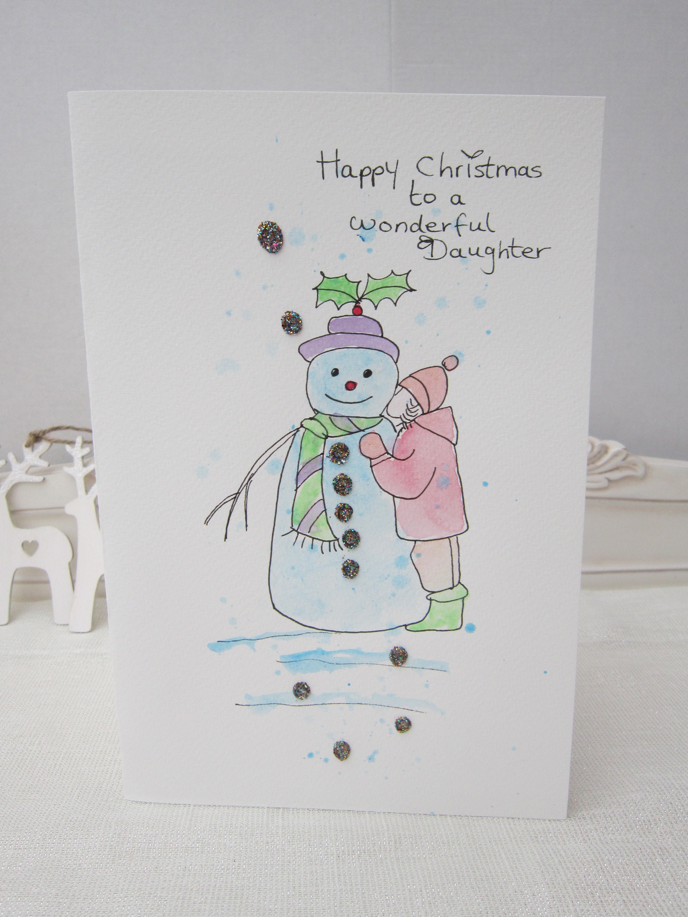Snowman Card Watercolour Card Xmas Card Hand Painted Card - Etsy
